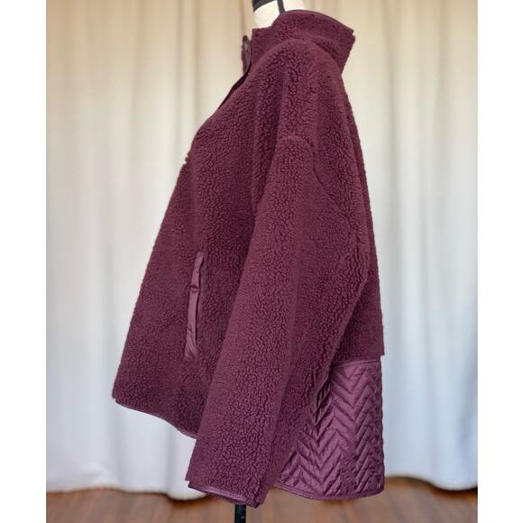 Athleta 2X Sherpa Snap Sweatshirt Spiced Cabernet Pullover Oversized Coat - Picture 2 of 10